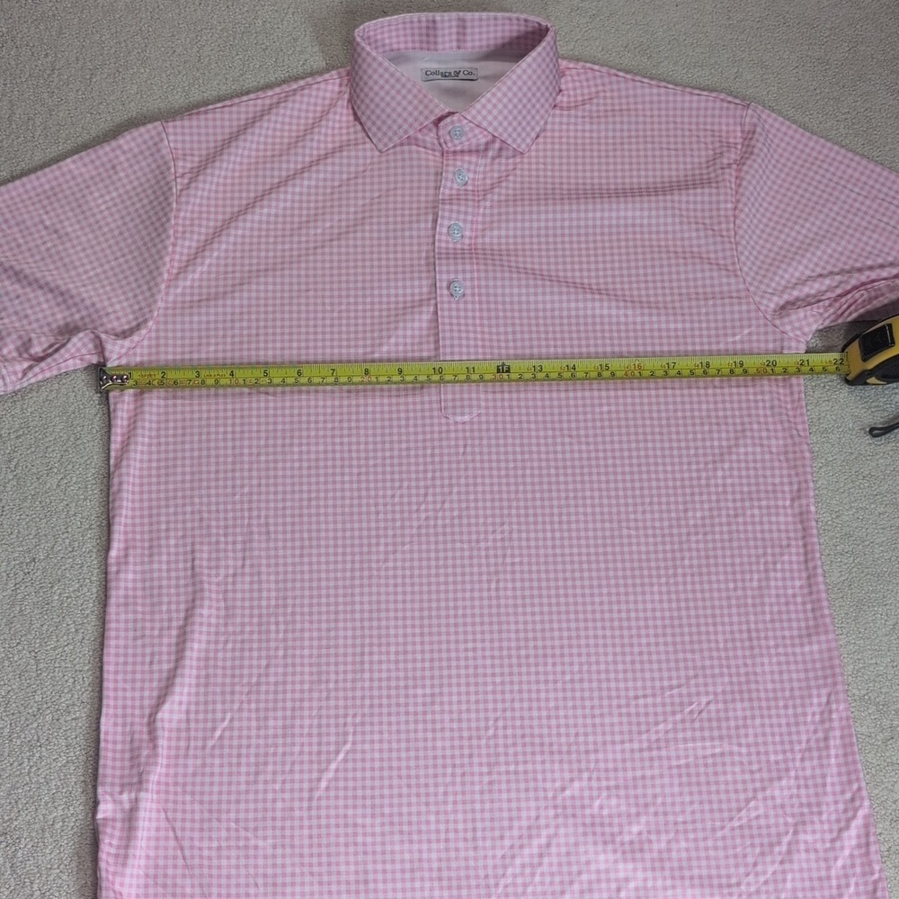 Collars and Co Dress Collar Polo Shirt Mens M Pink Gingham Check Performance - Picture 8 of 10